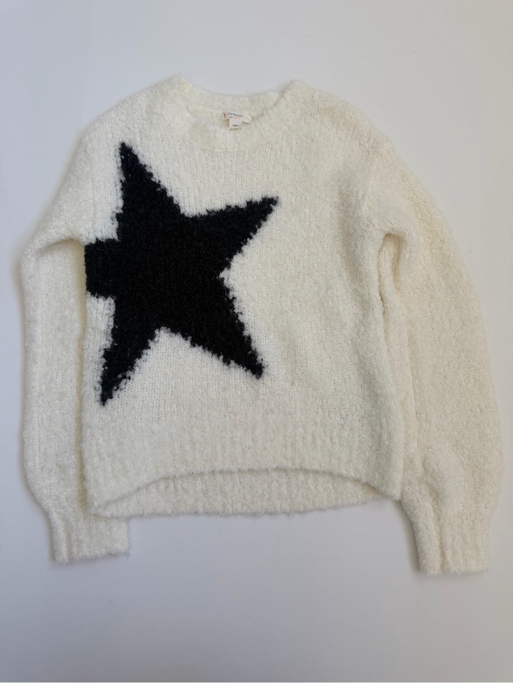 Girls JCrew Winter White Black star ⭐️ sweater fluffy L(10/11) Like New